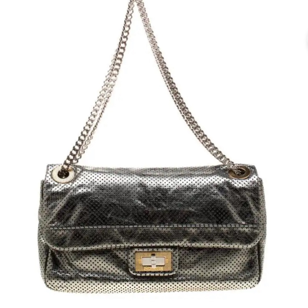 🎁SALE!! Chanel Perforated Silver leather Flap